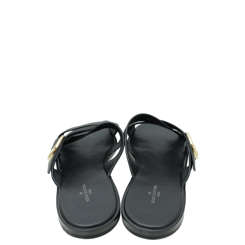 Louis Vuitton Black Cross Strap Flat Sandals 41