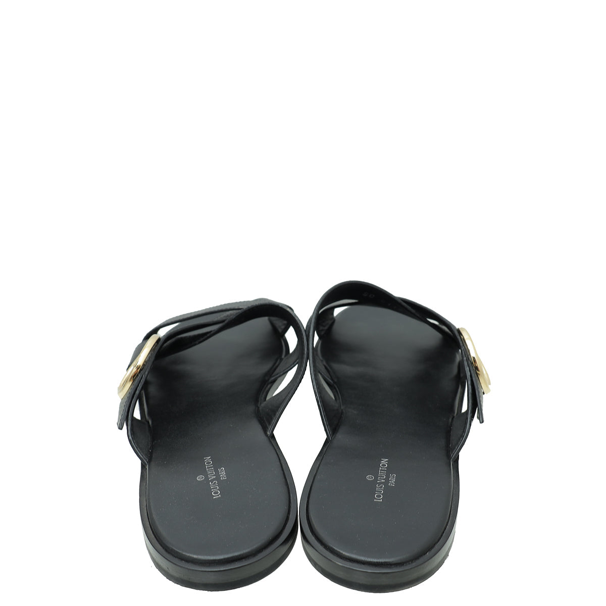 Louis Vuitton Black Cross Strap Flat Sandals 41