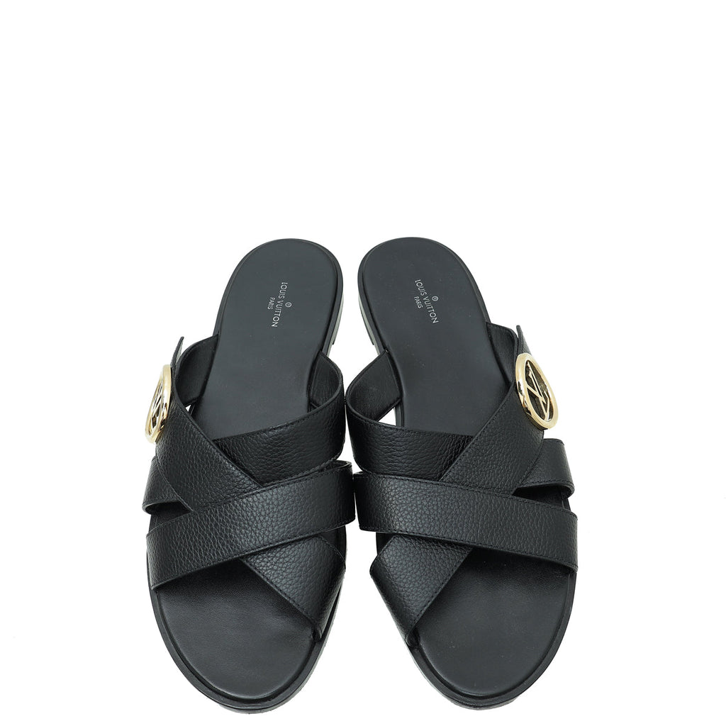 Louis Vuitton Black Cross Strap Flat Sandals 41