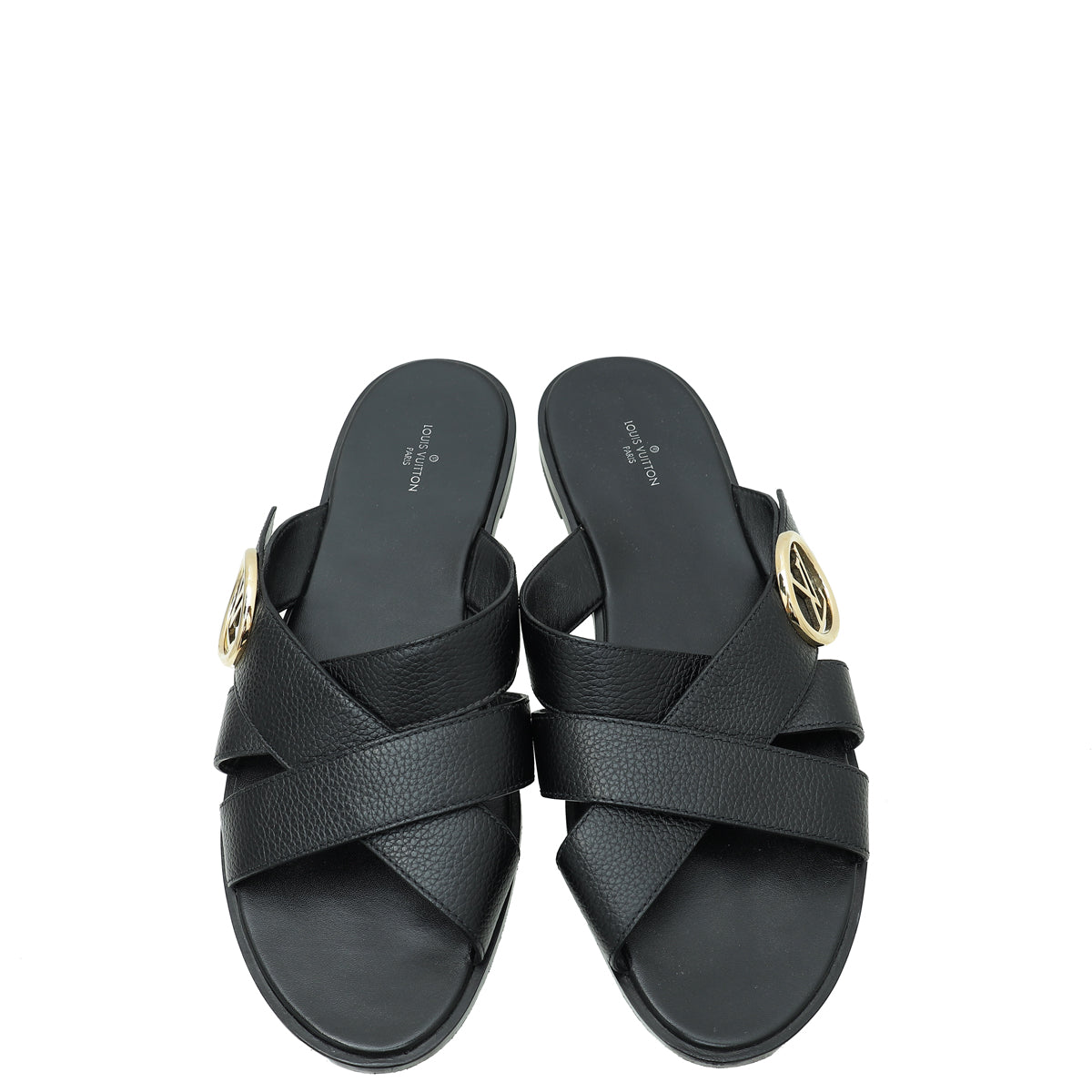 Louis Vuitton Black Cross Strap Flat Sandals 41