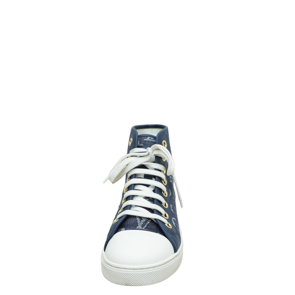 Louis Vuitton Bicolor Denim Monogram Punchy High Cut Sneaker 39.5