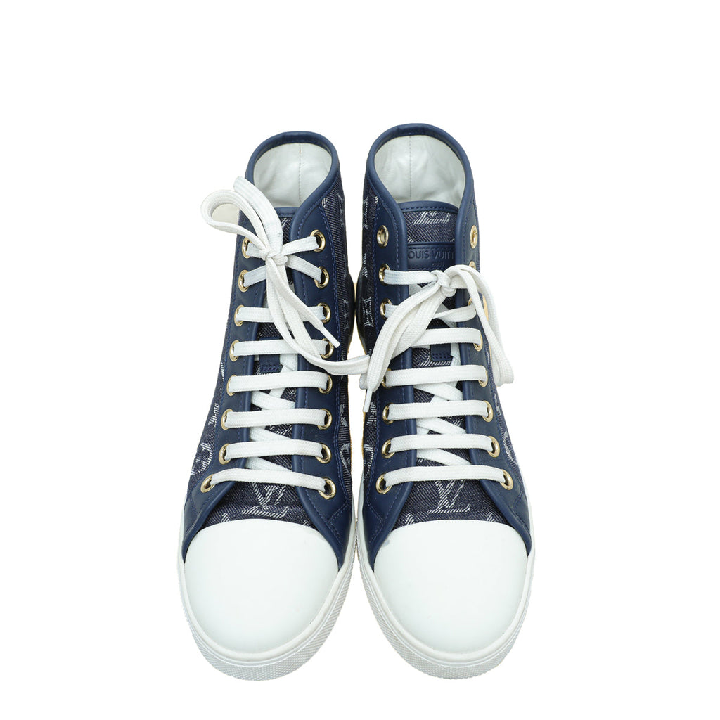 Louis Vuitton Bicolor Denim Monogram Punchy High Cut Sneaker 39.5