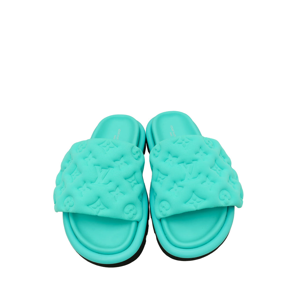 Louis Vuitton Bleu Clair Monogram Fabric Embossed Monogram Pool Pillow Comfort Mules 36