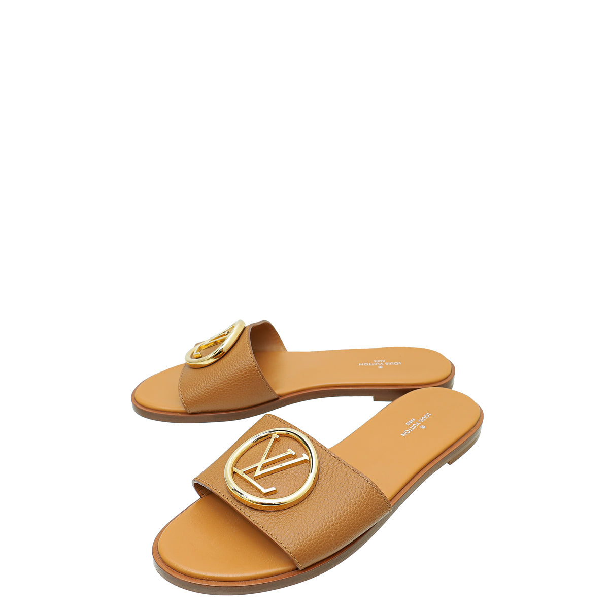 Louis Vuitton Cognac Lock It Flat Mules 37