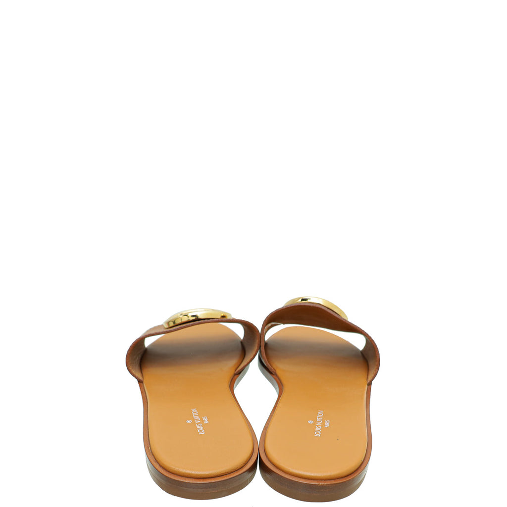 Louis Vuitton Cognac Lock It Flat Mules 37