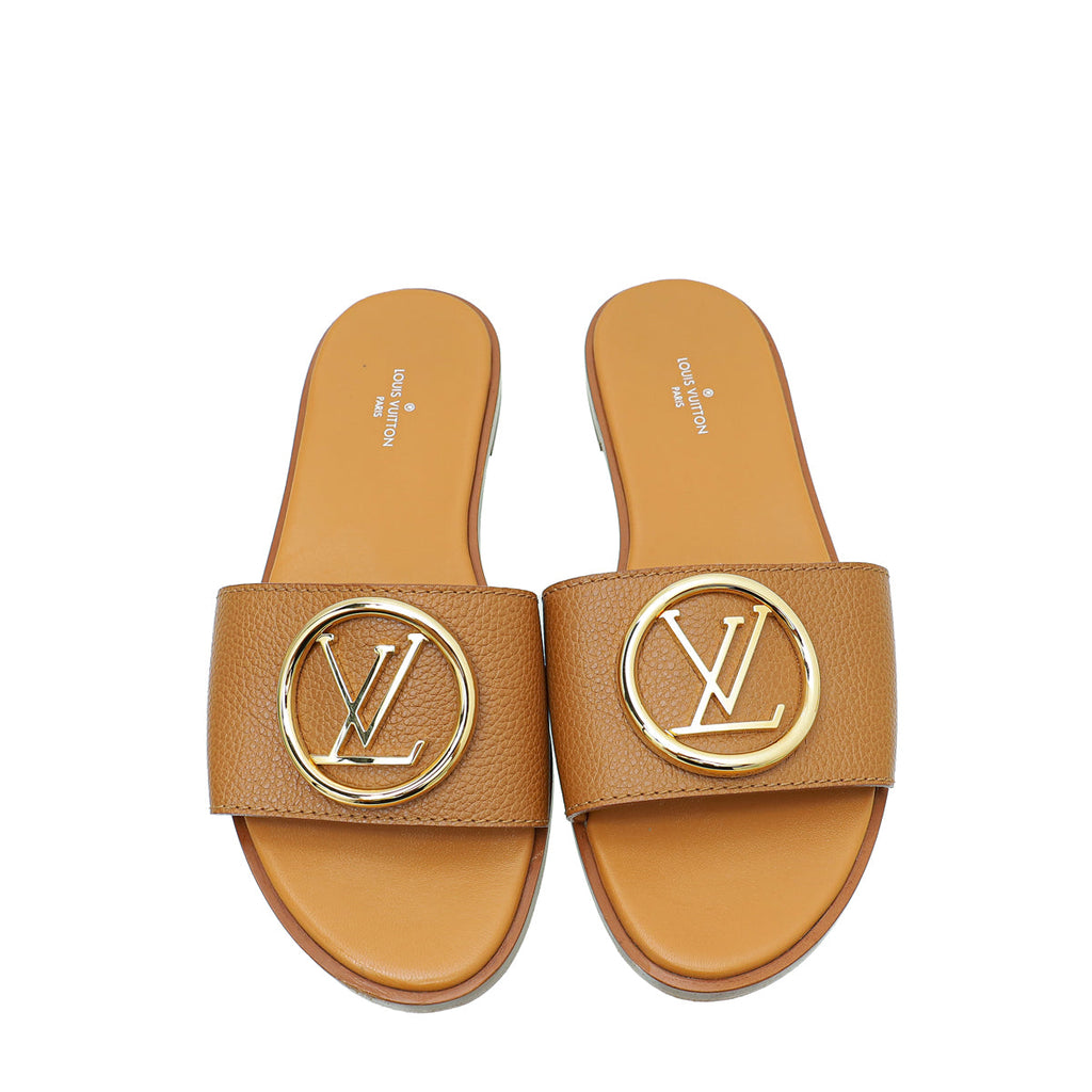 Louis Vuitton Cognac Lock It Flat Mules 37
