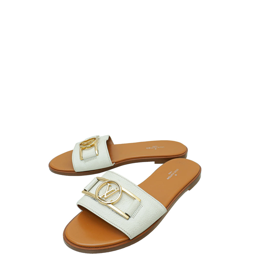 Louis Vuitton White Lock It Flat Mules 37