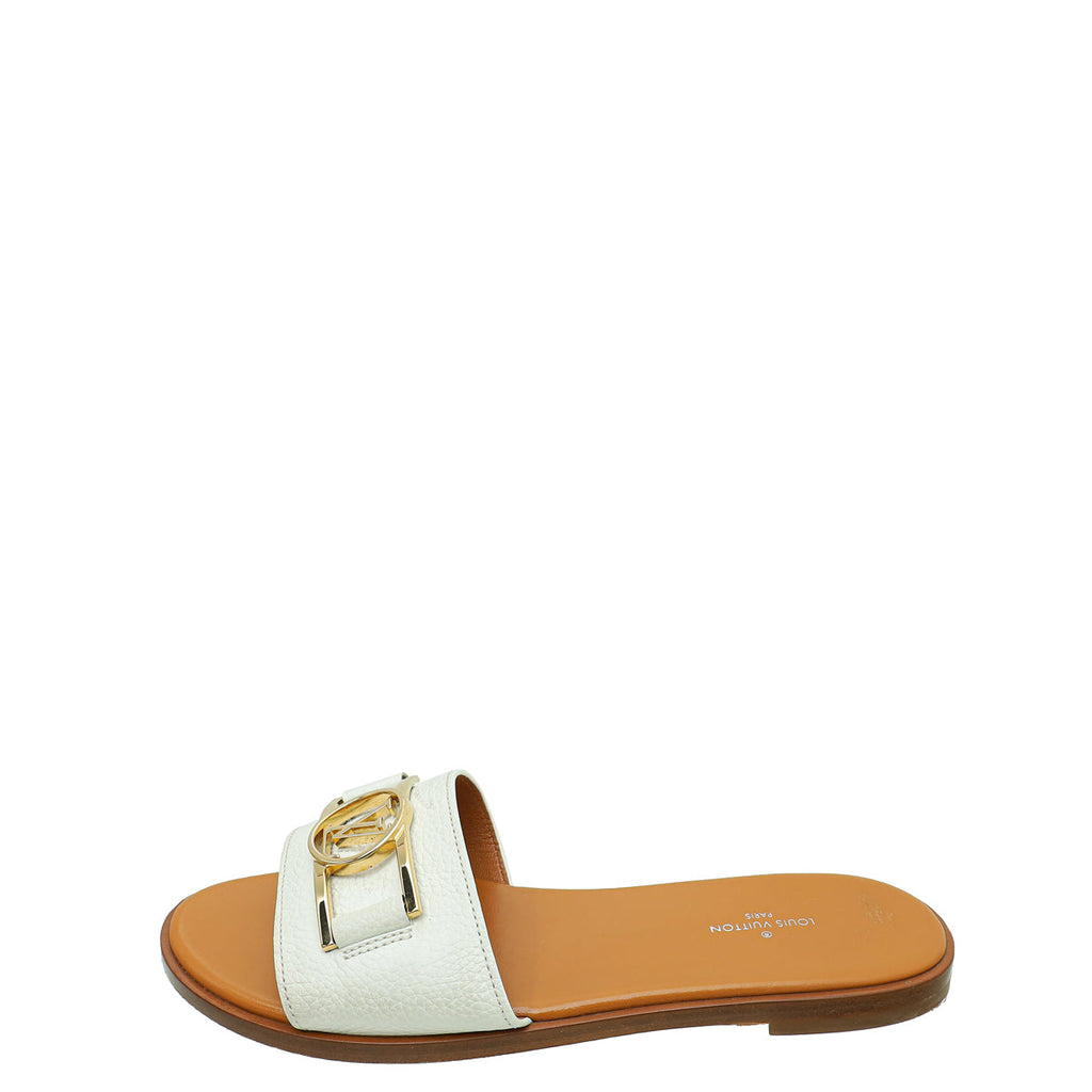 Louis Vuitton White Lock It Flat Mules 37