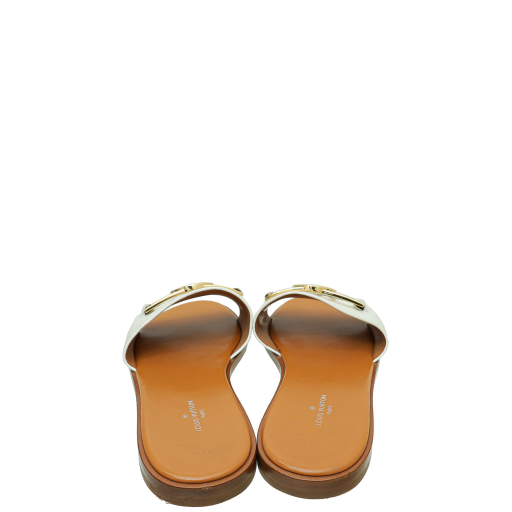 Louis Vuitton White Lock It Flat Mules 37