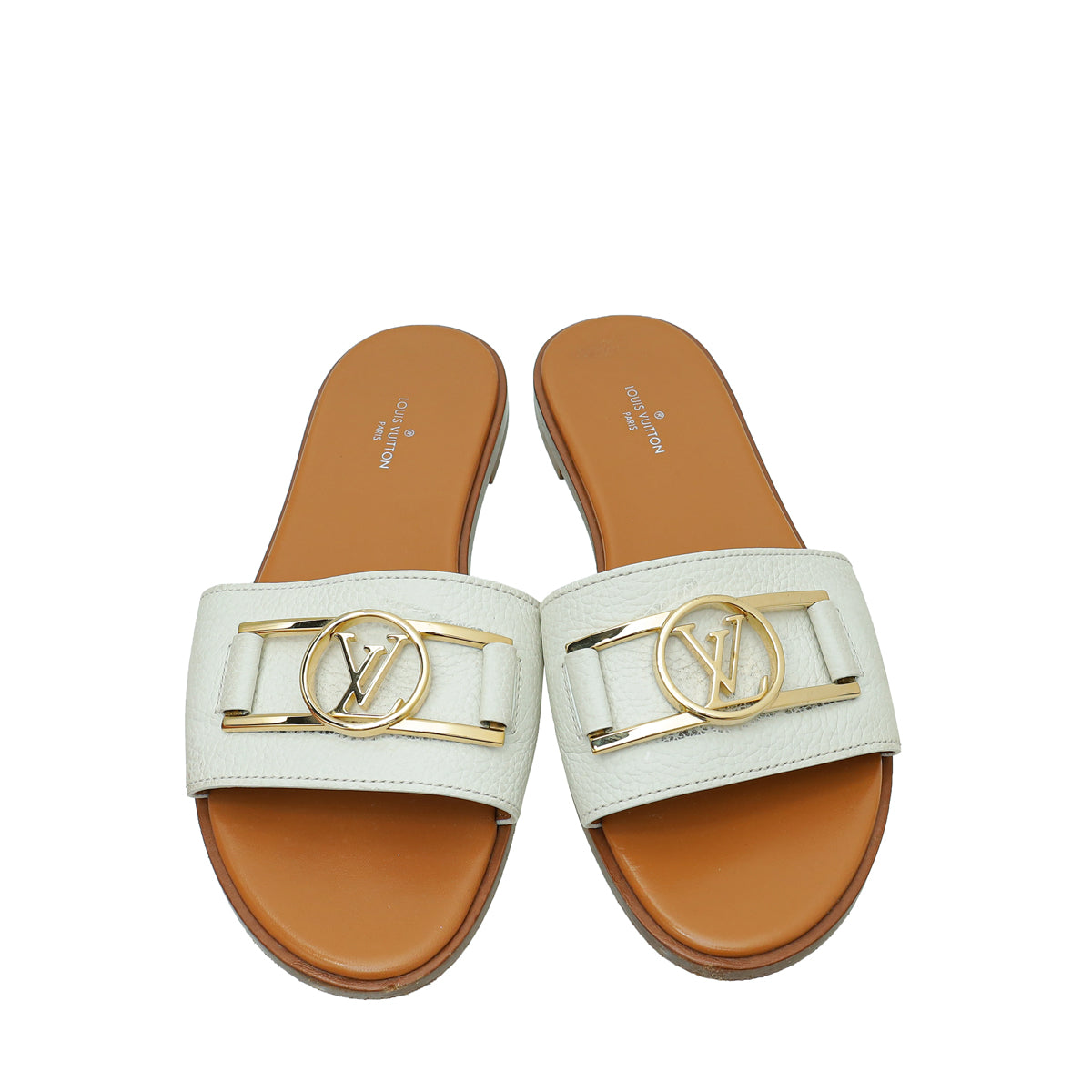 Louis Vuitton White Lock It Flat Mules 37