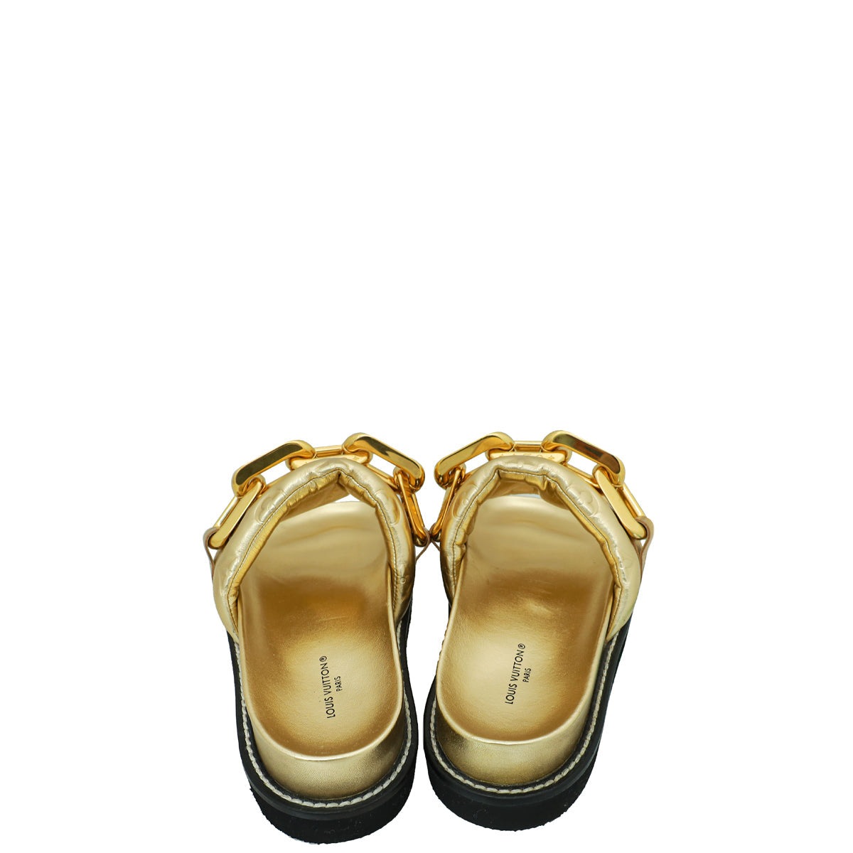 Louis Vuitton Gold Monogram Embossed Sunset Flat Comfort Mules 37