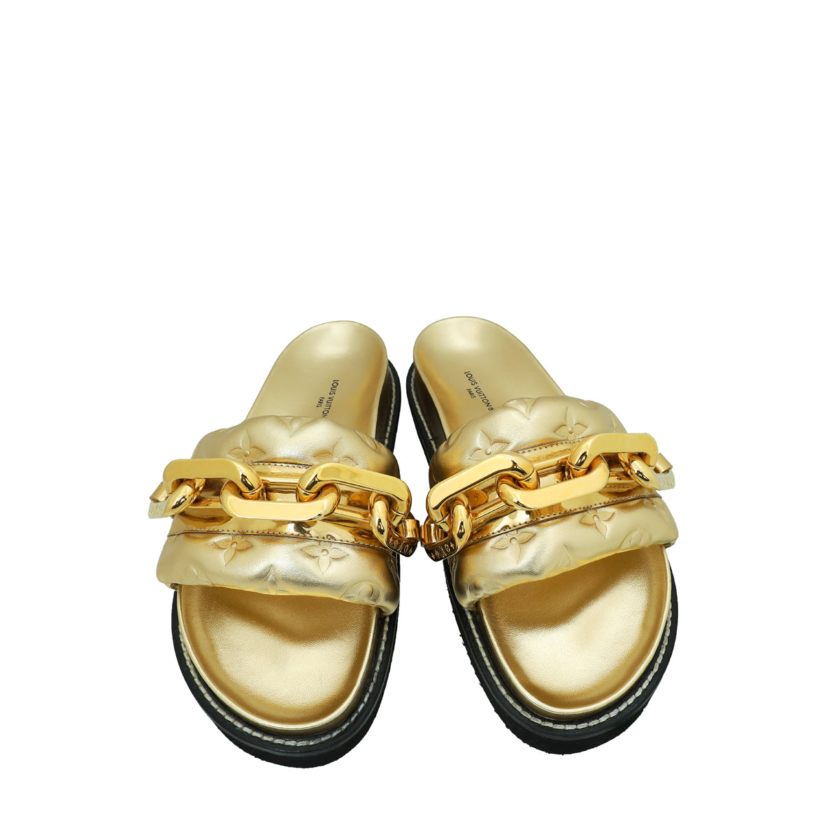 Louis Vuitton Gold Monogram Embossed Sunset Flat Comfort Mules 37