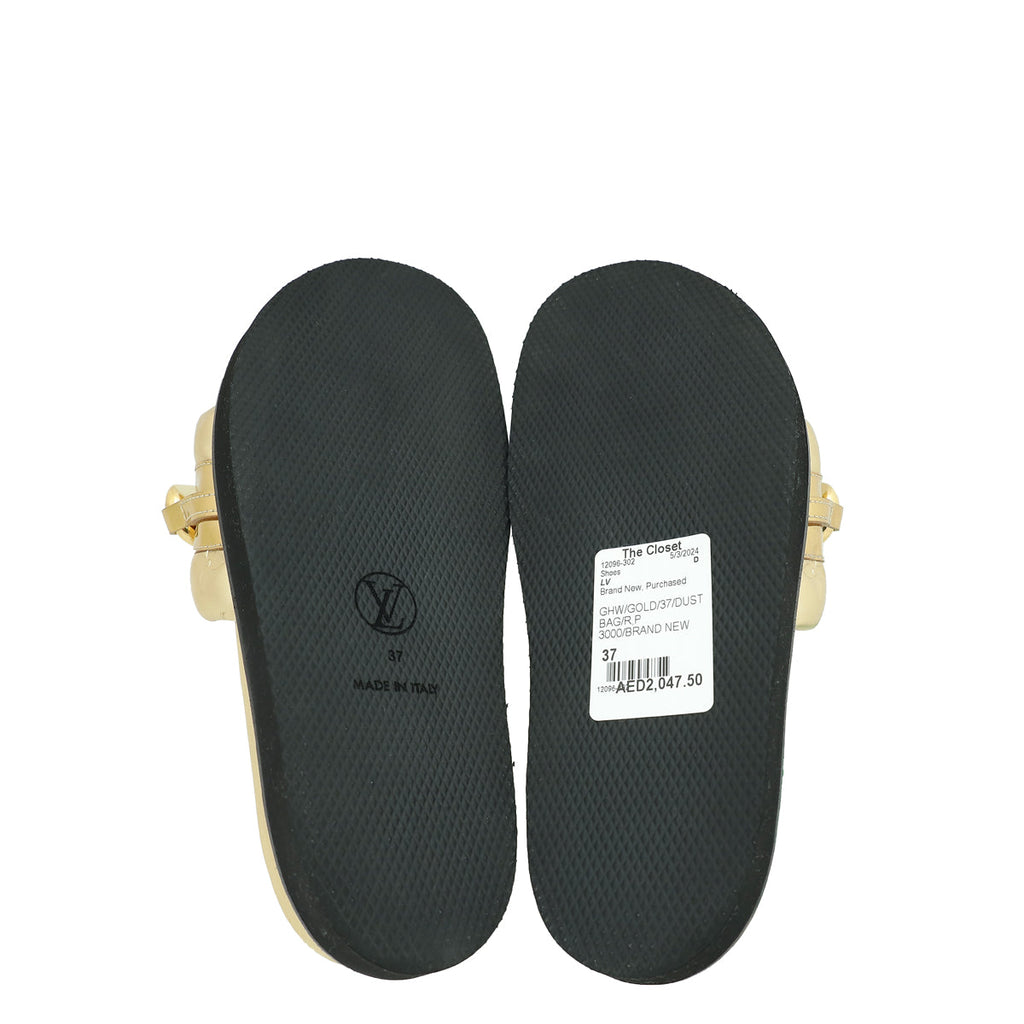 Louis Vuitton Gold Monogram Embossed Sunset Flat Comfort Mules 37