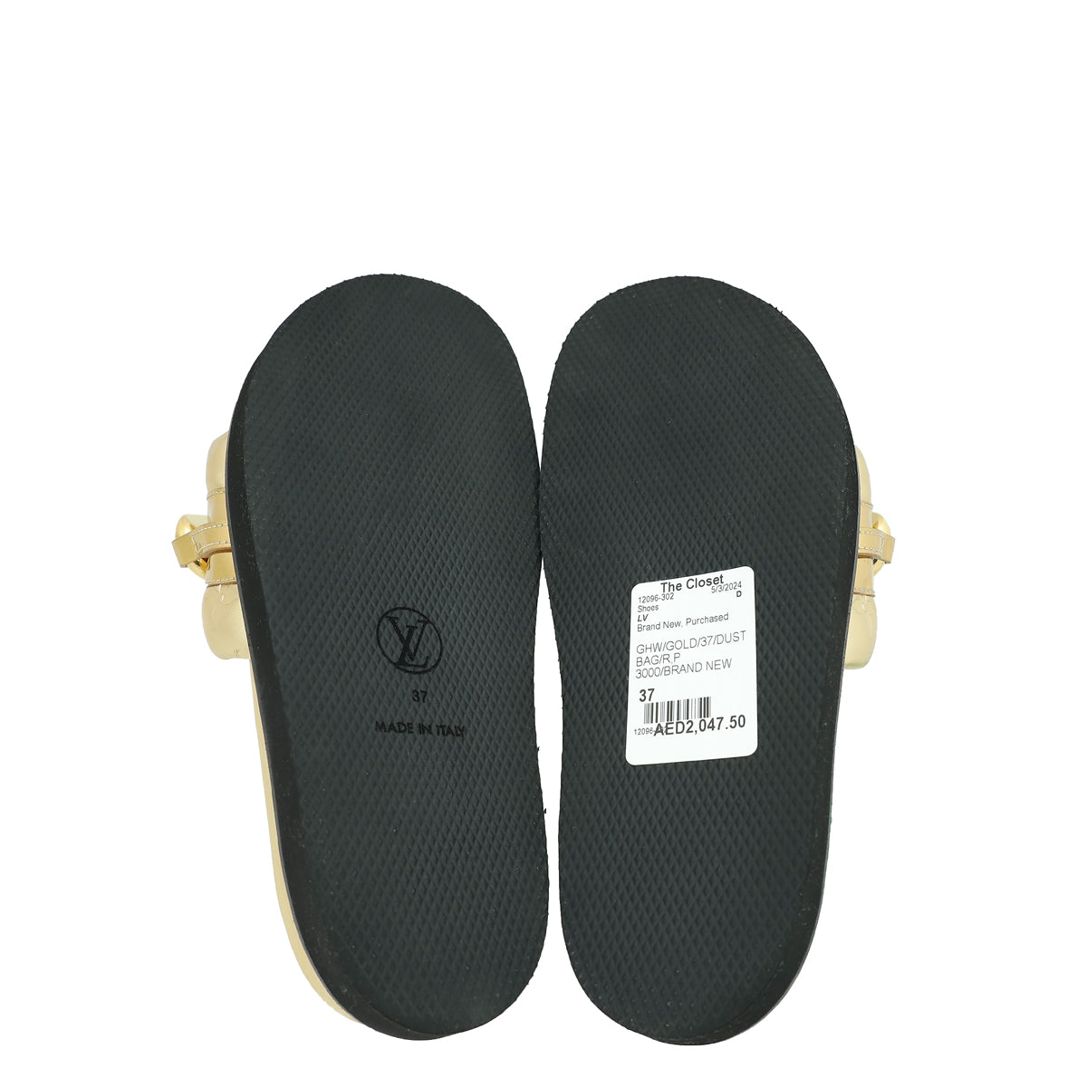 Louis Vuitton Gold Monogram Embossed Sunset Flat Comfort Mules 37