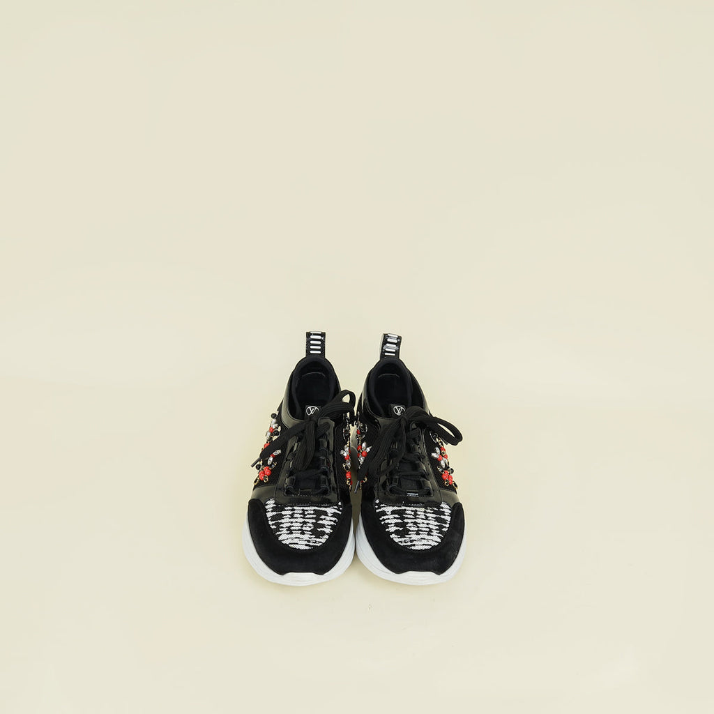 Louis Vuitton Black Mesh Embellished Sneakers 38.5