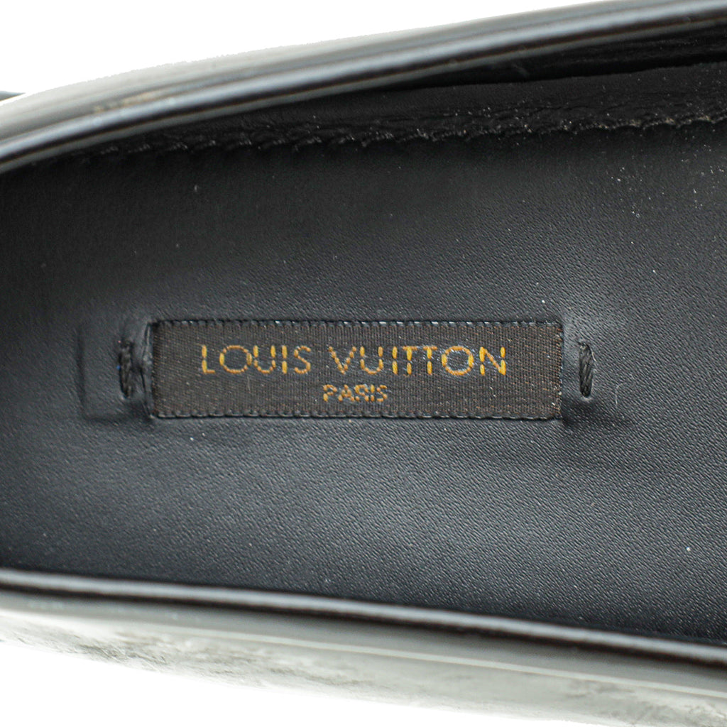 Louis Vuitton Black Logo Enamel Bar Embellished Loafers 38.5