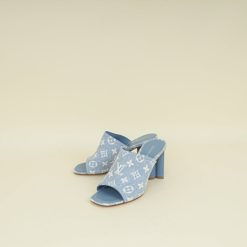 Louis Vuitton Blue Monogram Silhouette Mules 38.5