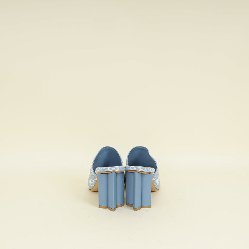 Louis Vuitton Blue Monogram Silhouette Mules 38.5