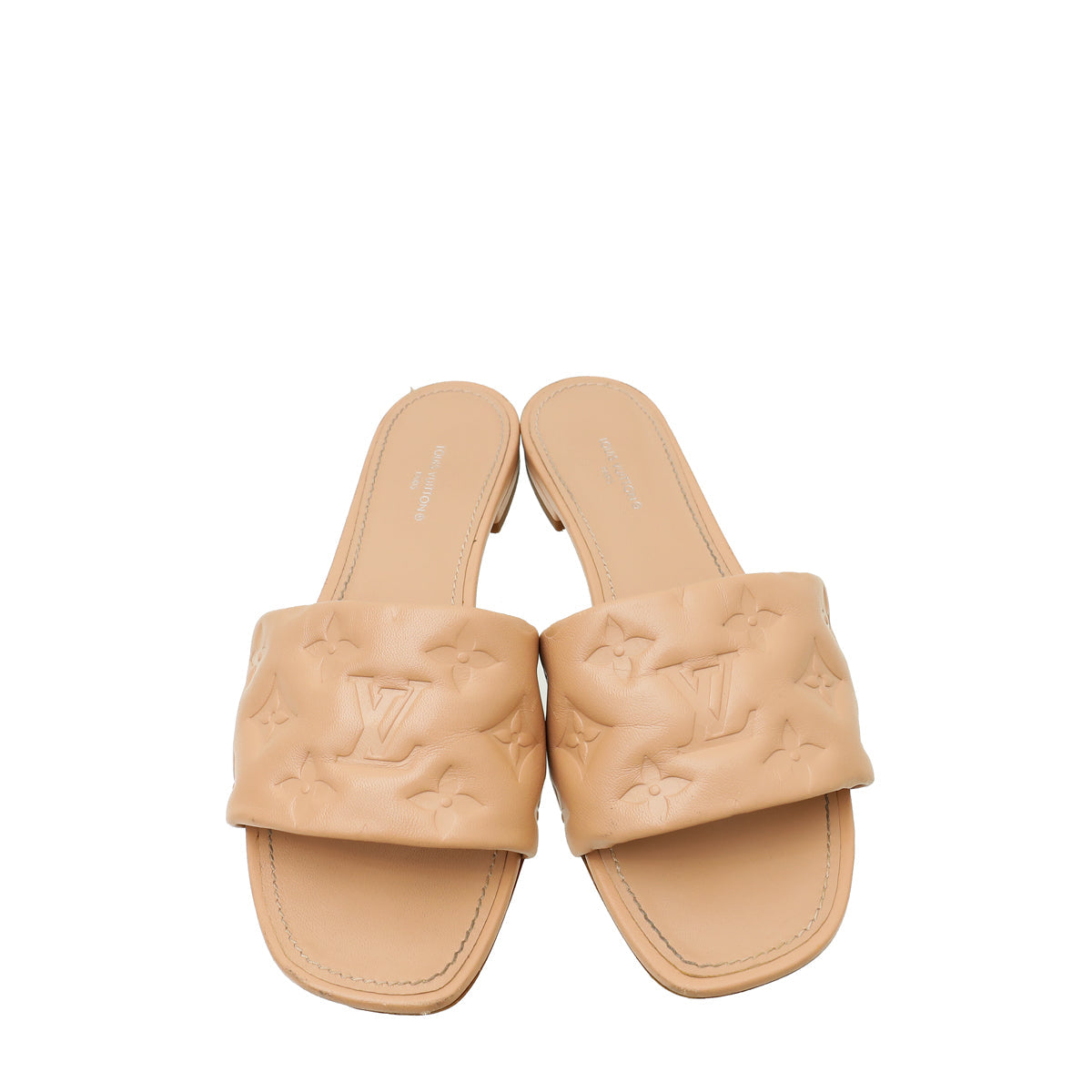 Louis Vuitton Natural Nude Monogram Embossed Revival Flat Mules 38