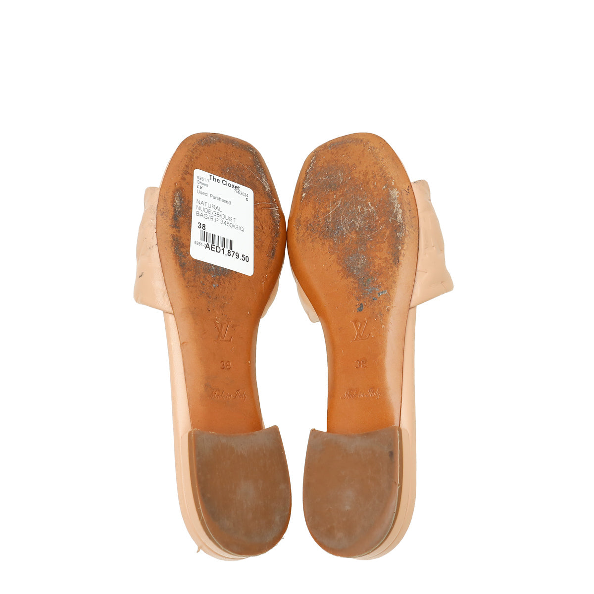 Louis Vuitton Natural Nude Monogram Embossed Revival Flat Mules 38