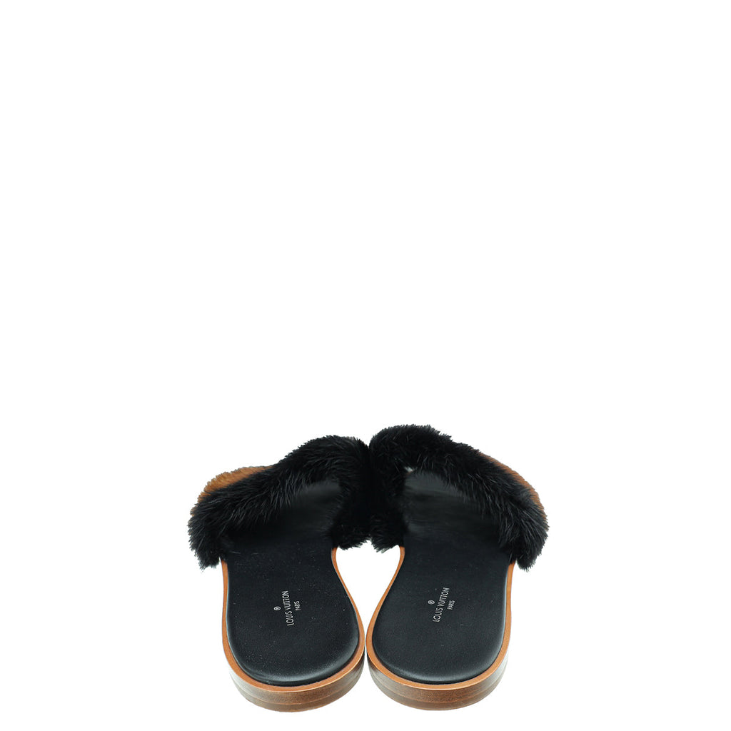 Louis Vuitton Bicolor Lock It Mink Fur Flat Sandal 39