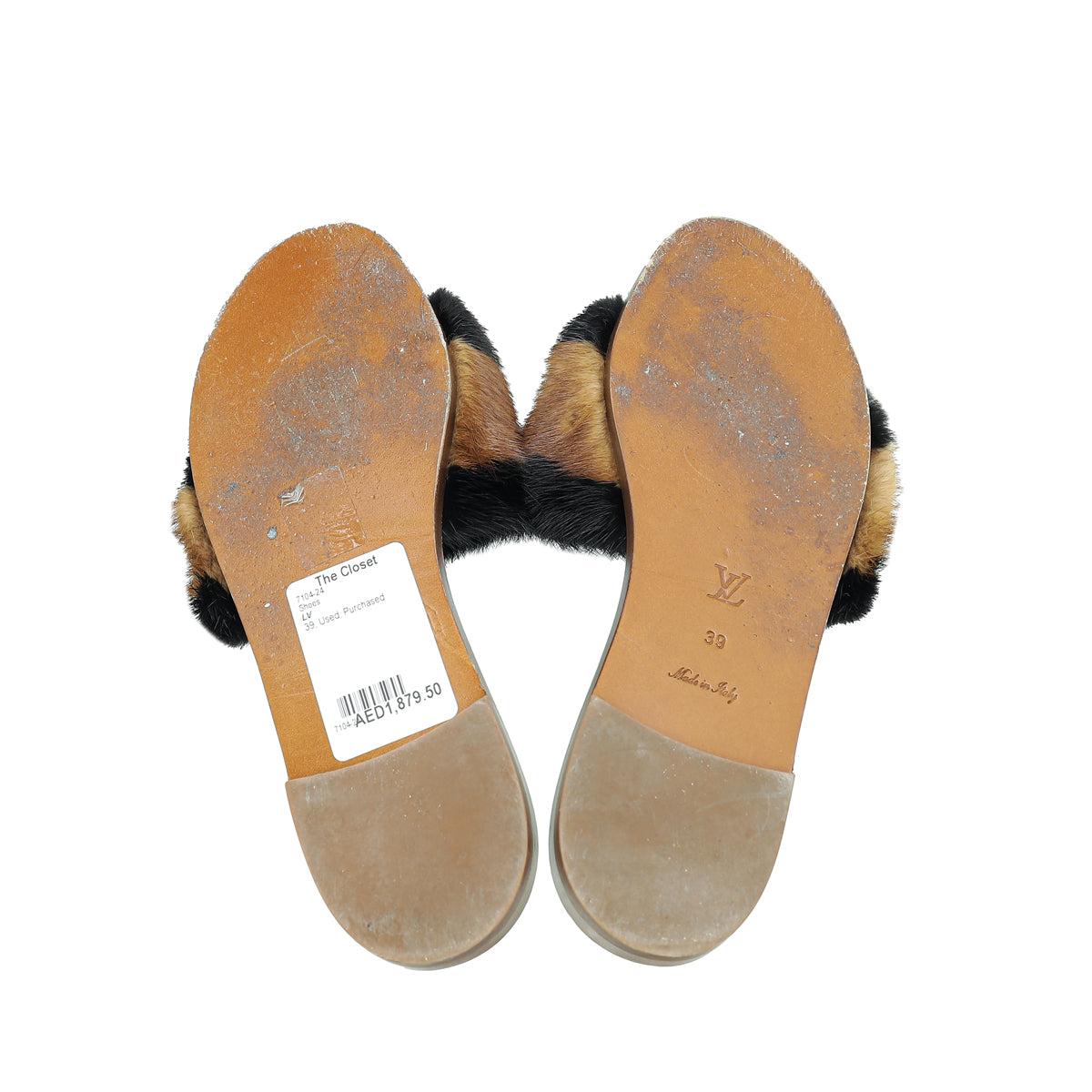 Louis Vuitton Bicolor Lock It Mink Fur Flat Sandal 39