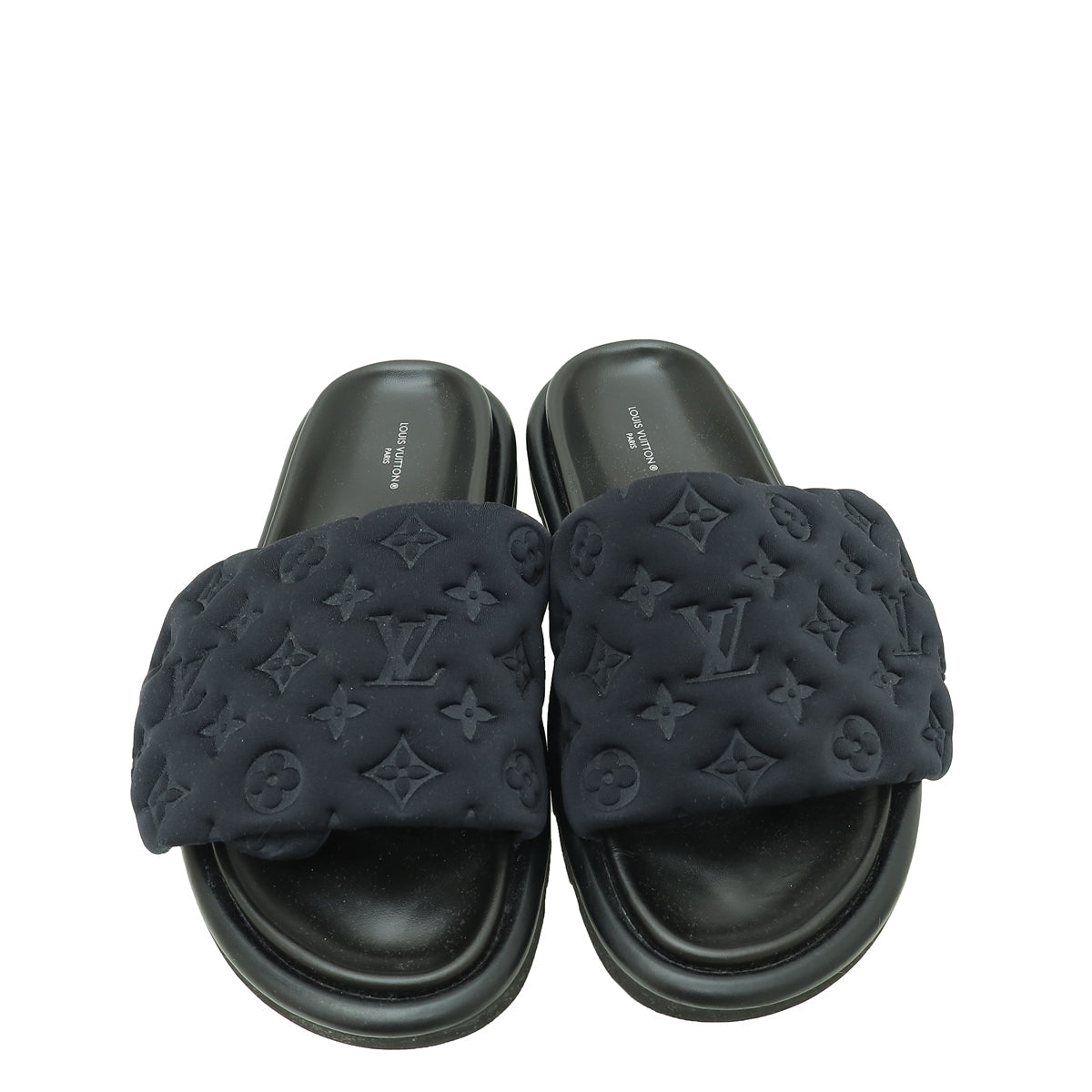 Louis Vuitton Black Monogram Fabric Embossed Monogram Pool Pillow Comfort Mules 41