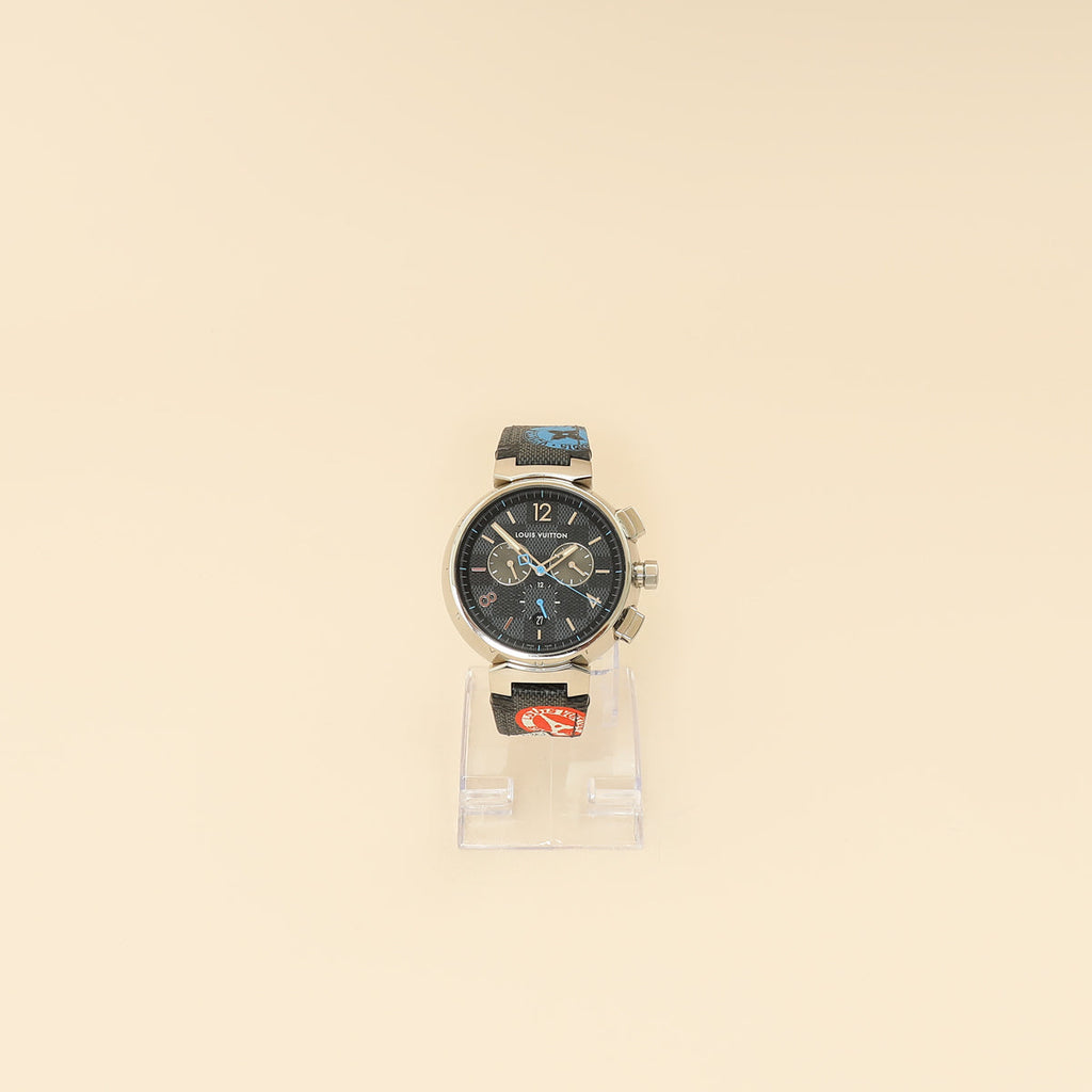 Louis Vuitton Stainless Steel Damier Graphite Tambour Automatic 44mm Watch