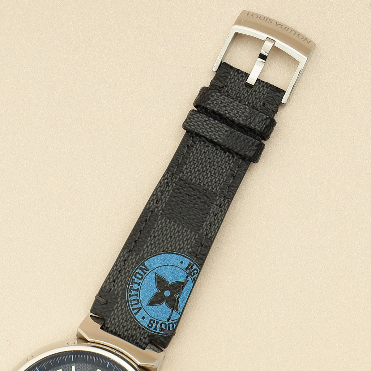 Louis Vuitton Stainless Steel Damier Graphite Tambour Automatic 44mm Watch