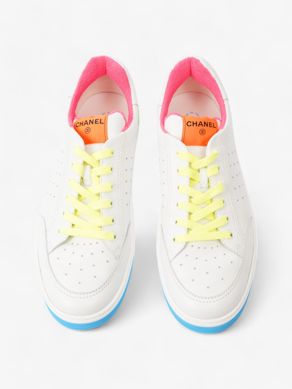 Chanel Logo Sneakers White  / Green / Blue Leather EU 46 UK 12