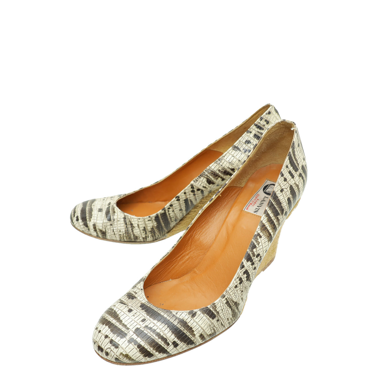 Lanvin Bicolor Lizard Print Espadrille Wedge Pump 40