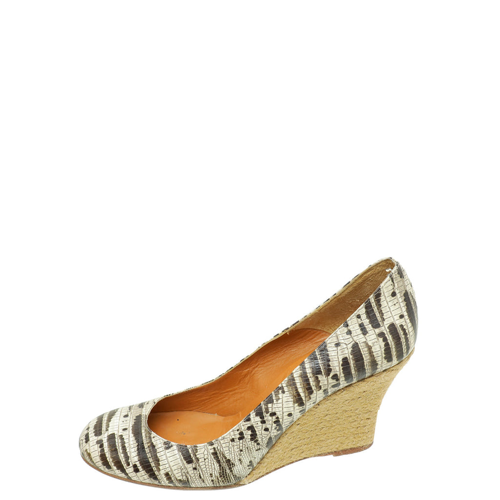 Lanvin Bicolor Lizard Print Espadrille Wedge Pump 40