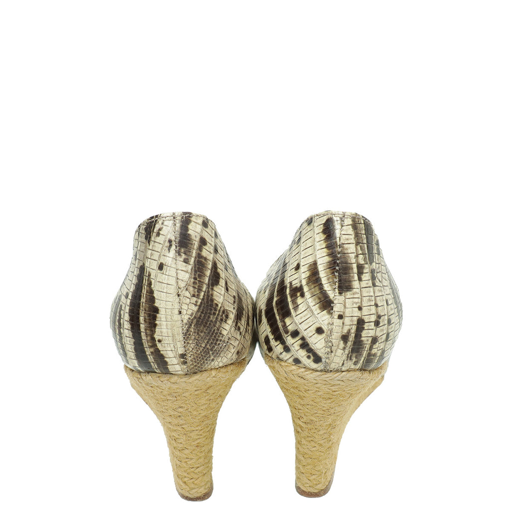 Lanvin Bicolor Lizard Print Espadrille Wedge Pump 40