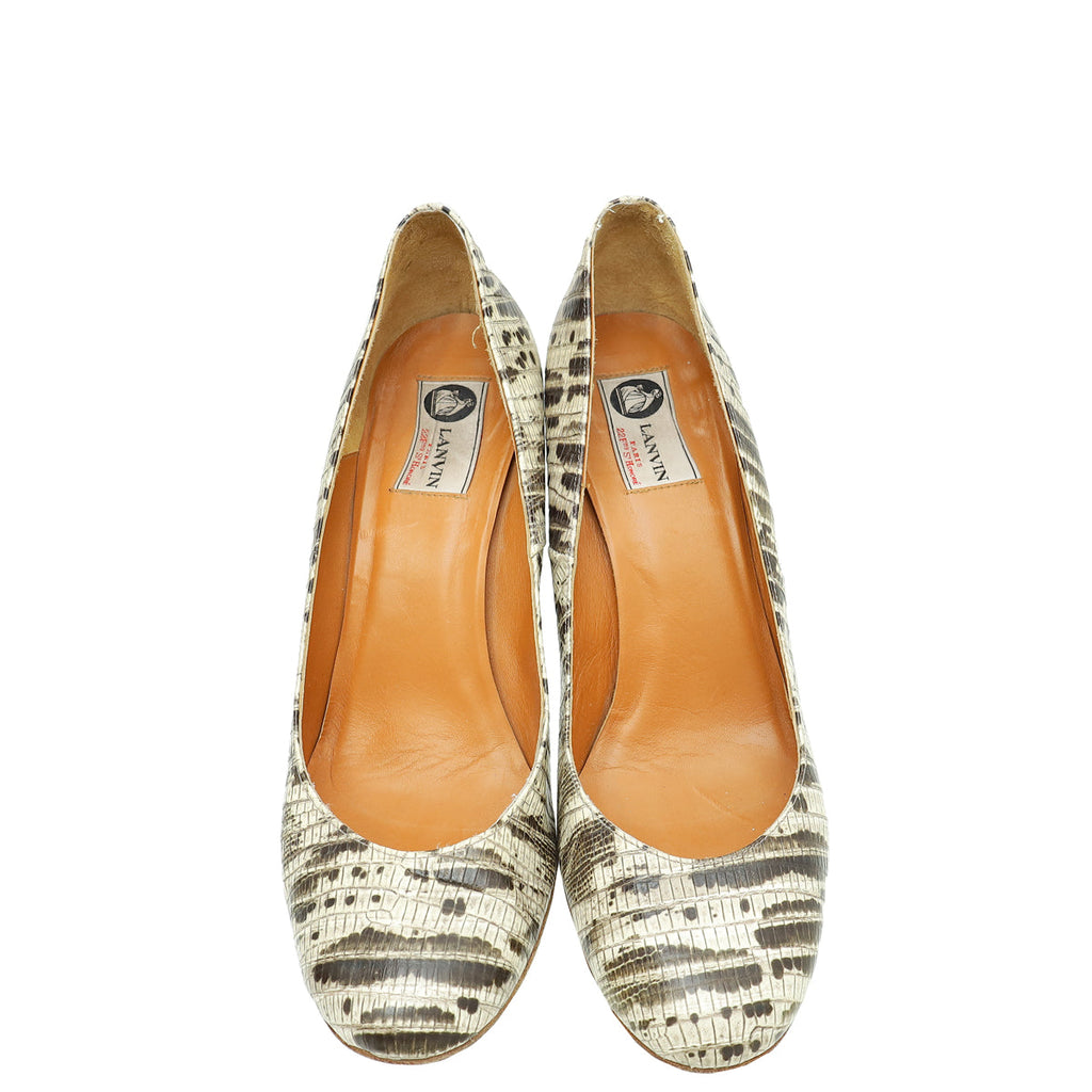 Lanvin Bicolor Lizard Print Espadrille Wedge Pump 40
