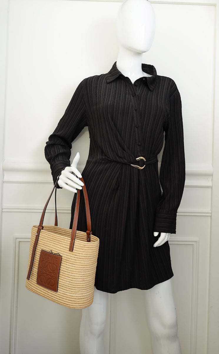 Loewe Bicolor Small Square Basket Raffia Bag