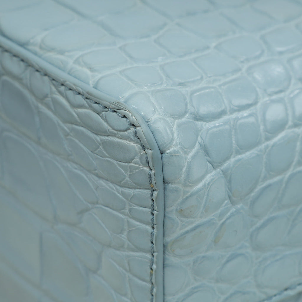 Loro Piana Blue Celadon Soft Shiny Alligator Extra Pocket Bag