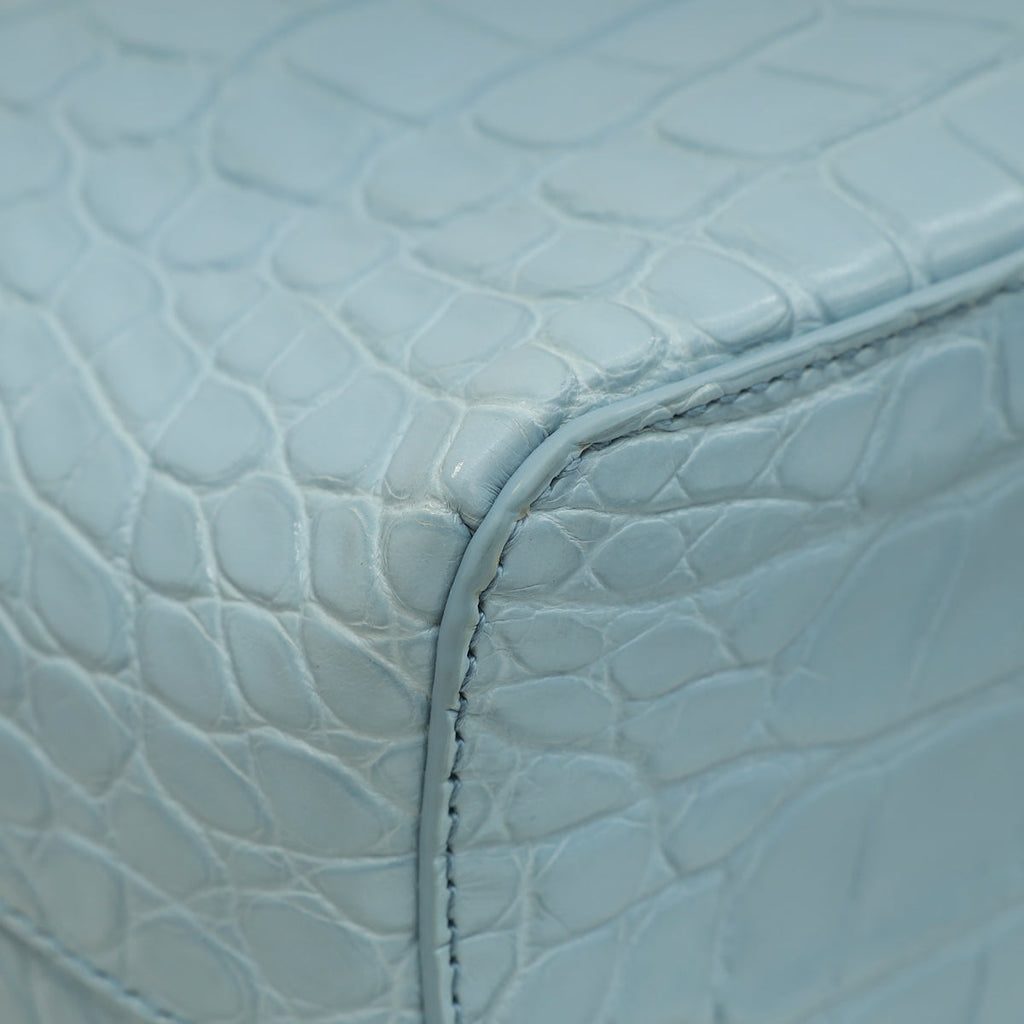 Loro Piana Blue Celadon Soft Shiny Alligator Extra Pocket Bag