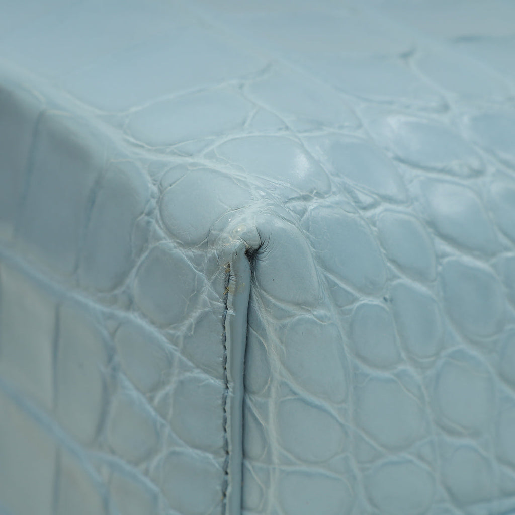 Loro Piana Blue Celadon Soft Shiny Alligator Extra Pocket Bag