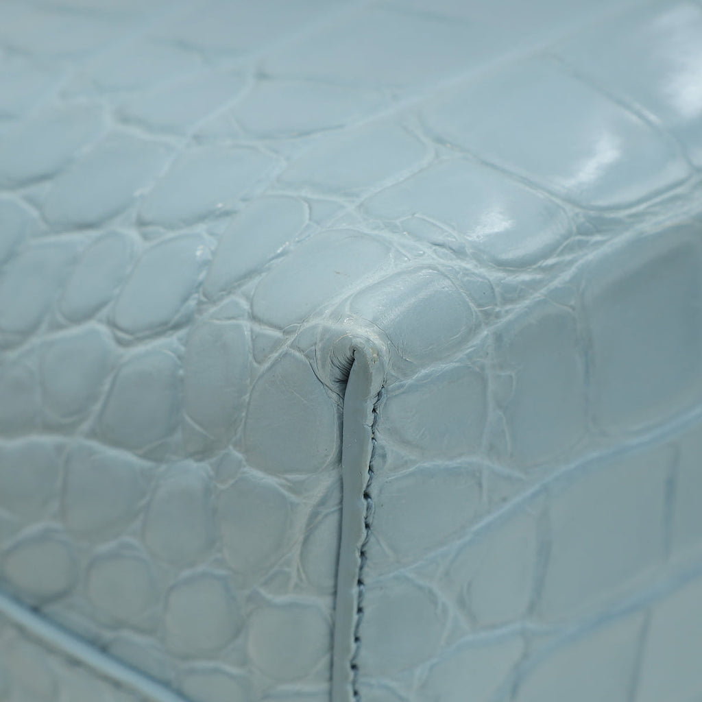 Loro Piana Blue Celadon Soft Shiny Alligator Extra Pocket Bag