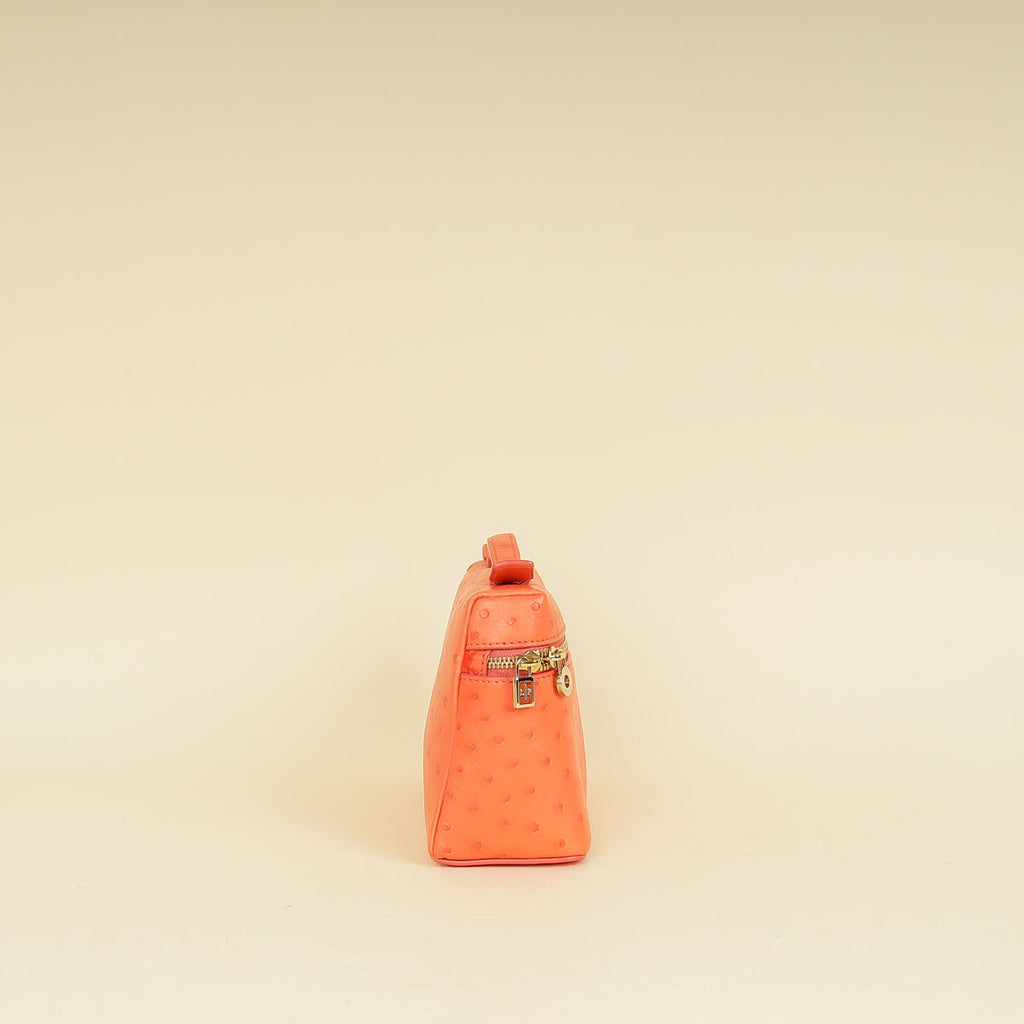 Loro Piana Orange Ostrich Extra Pocket L19 Bag