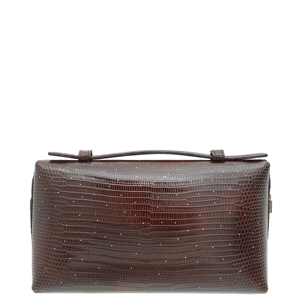 Loro Piana Dark Brown Lizard Extra Pocket L19 Pouch