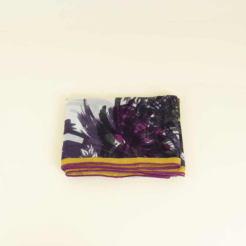Loro Piana Violet Multicolor Floral Print Cashmere Silk Scarf