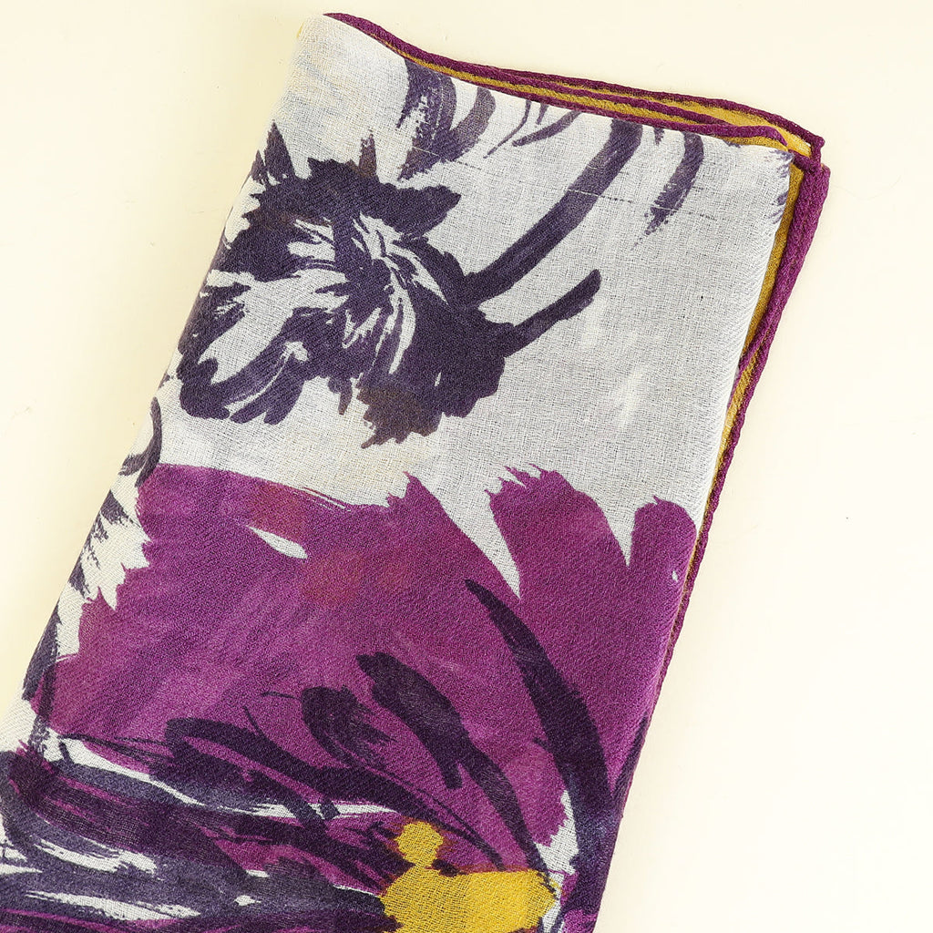 Loro Piana Violet Multicolor Floral Print Cashmere Silk Scarf