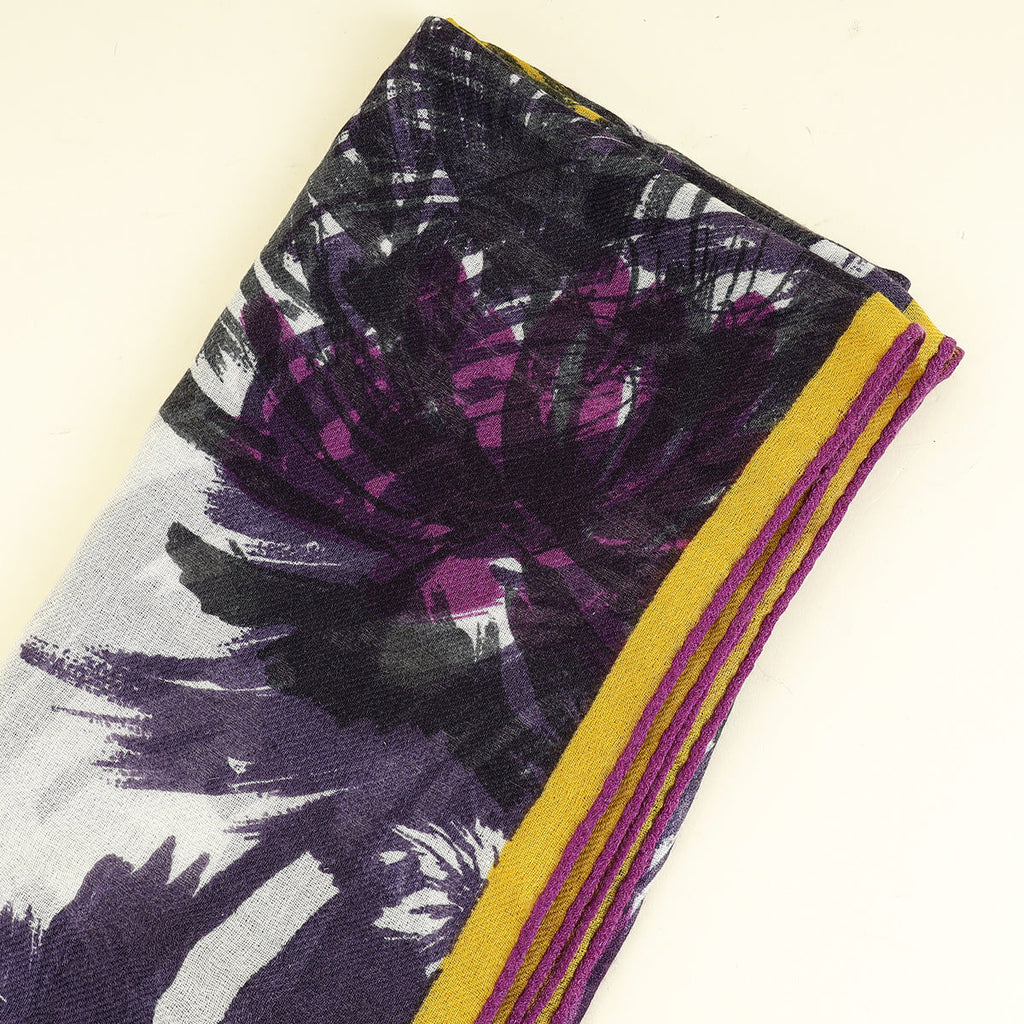 Loro Piana Violet Multicolor Floral Print Cashmere Silk Scarf