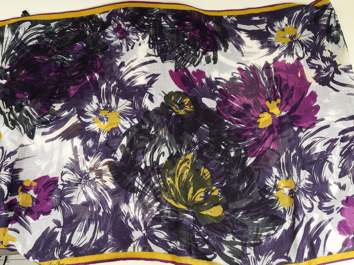 Loro Piana Violet Multicolor Floral Print Cashmere Silk Scarf