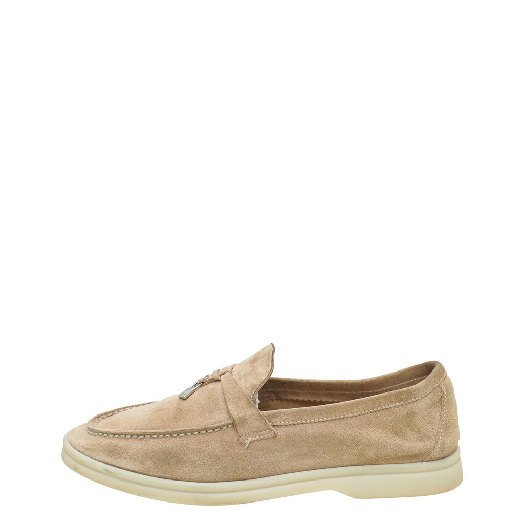 Loro Piana Pink Sand Summer Charms Walk Loafers 38.5