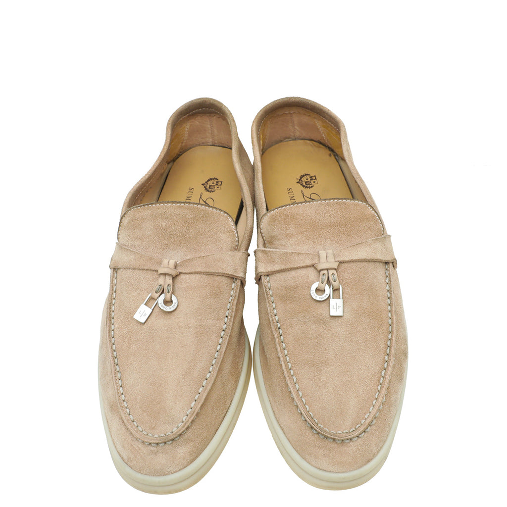 Loro Piana Pink Sand Summer Charms Walk Loafers 38.5