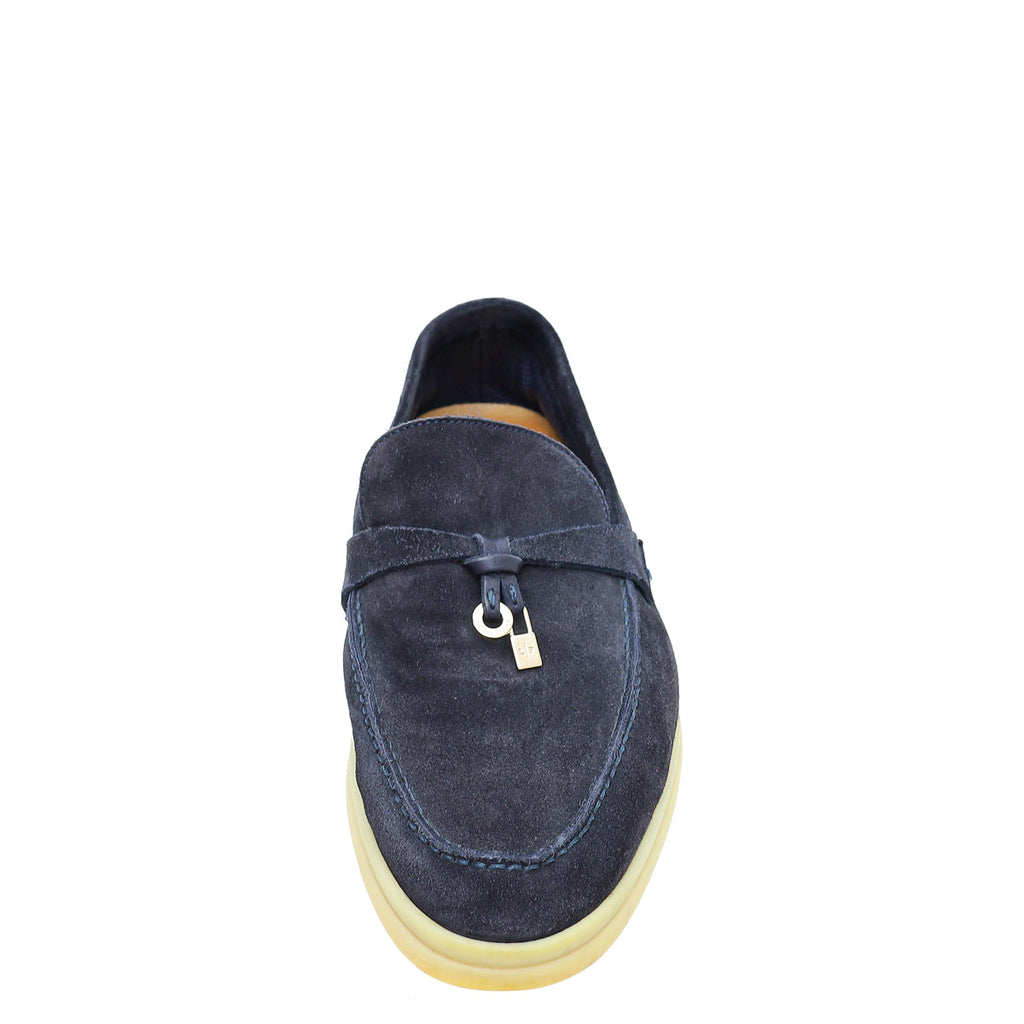 Loro Piana Argo Blue Melange Summer Charms Walk Loafers 37.5