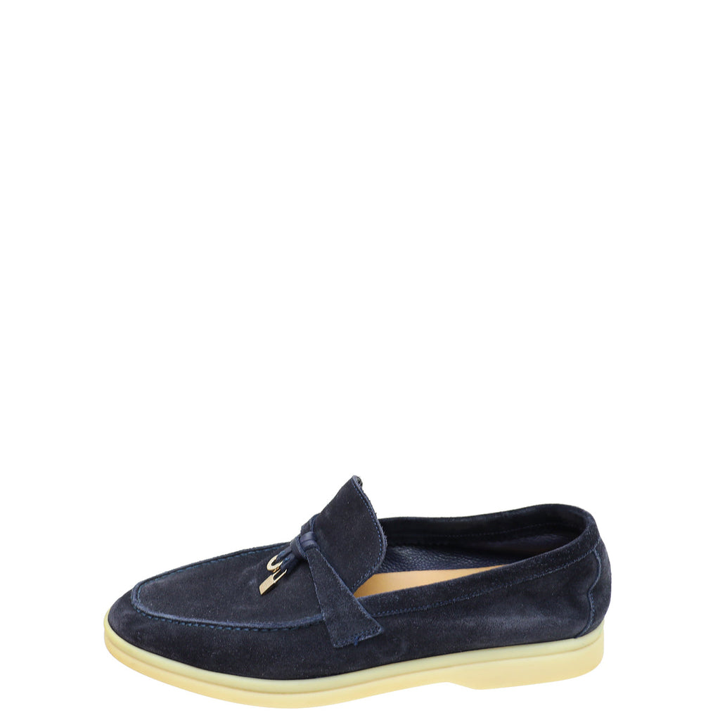 Loro Piana Argo Blue Melange Summer Charms Walk Loafers 37.5