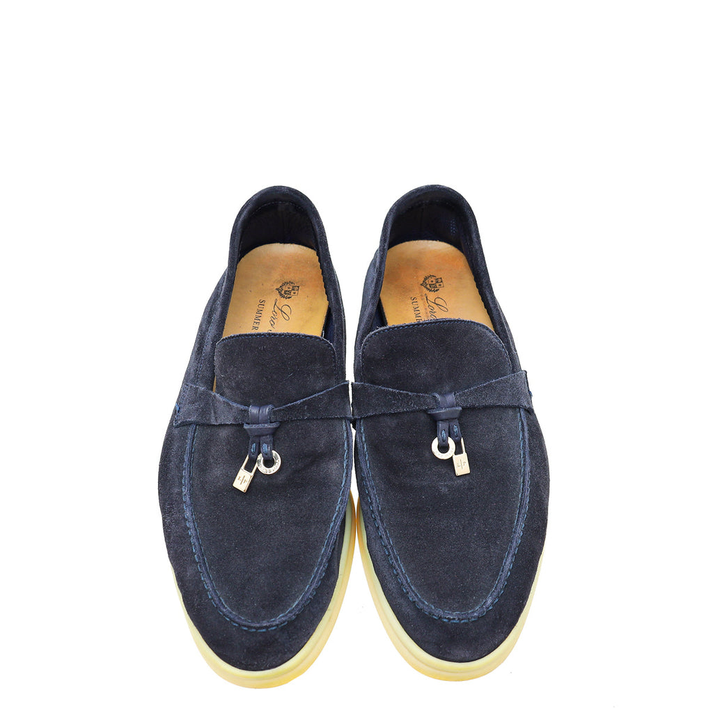 Loro Piana Argo Blue Melange Summer Charms Walk Loafers 37.5